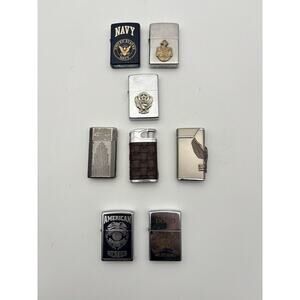 Lot of 8 VTG Zippo - Ronson Lighters Silver Leather US Navy Harley Davidson